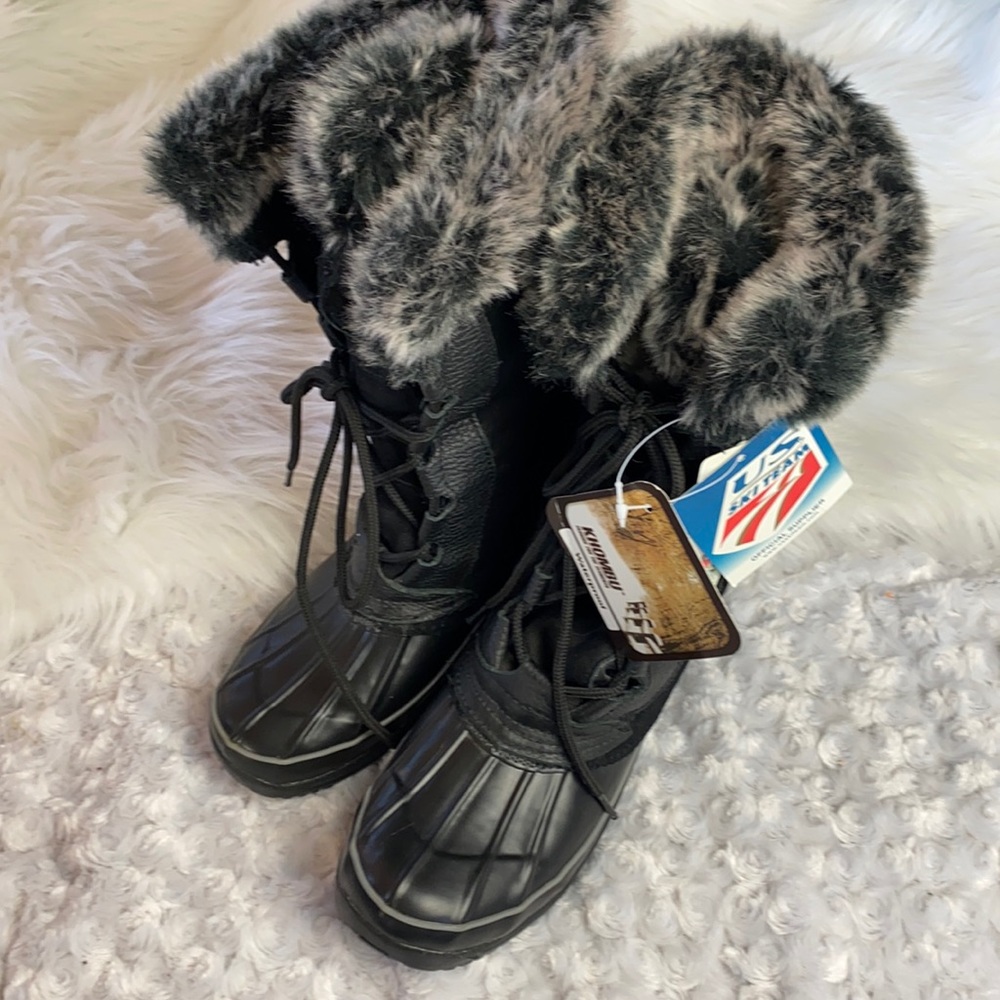 New Khombu Nordic Insulated Winter Snow Boots Suede Fur Black Women's 7